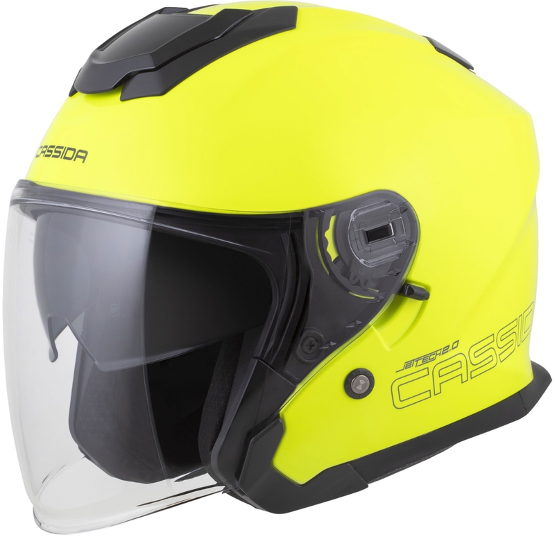 Cassida Jet Tech 2.0 RoTo fluo geltona-juoda-pilka atviras motociklininko šalmas