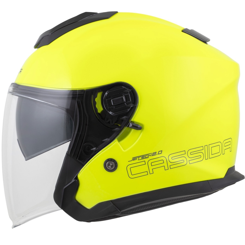 Cassida Jet Tech 2.0 RoTo fluo geltona-juoda-pilka atviras motociklininko šalmas