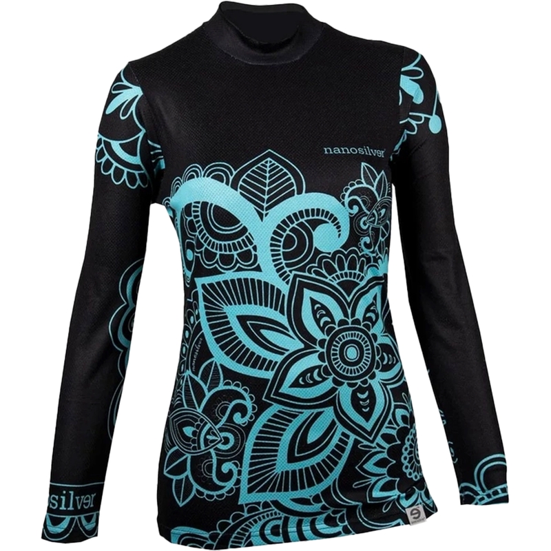 Moteriški termo marškinėliai nanosilver® Flower turquoise - ilgomis rankovėmis