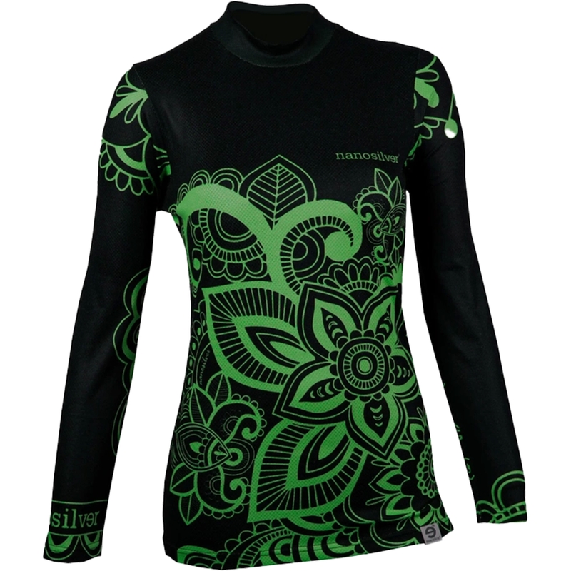 Moteriški termo marškinėliai nanosilver® Flower green - ilgomis rankovėmis