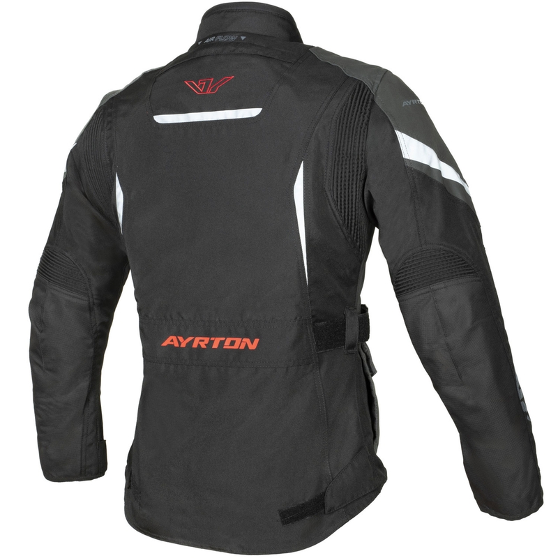 Moteriška Ayrton Teressa II juoda-pilka-fluo raudona motociklininko striukė