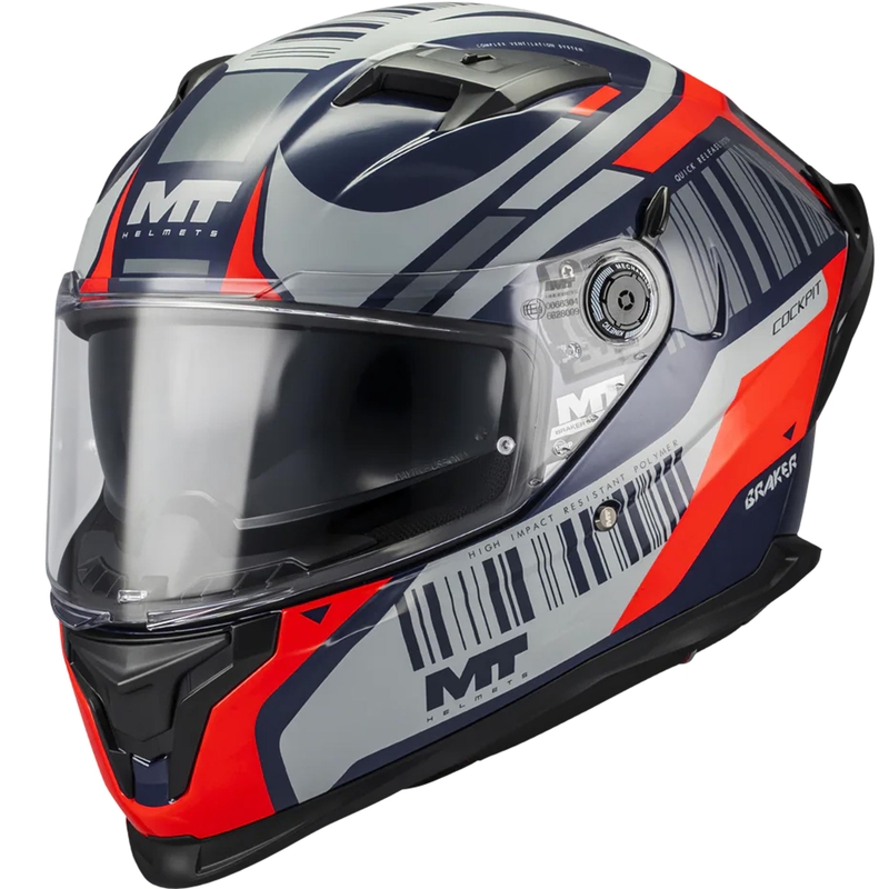 Uždaras motociklo šalmas MT Braker SV Cockpit B5 mėlynai pilkas-raudonas