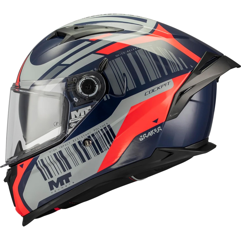 Uždaras motociklo šalmas MT Braker SV Cockpit B5 mėlynai pilkas-raudonas