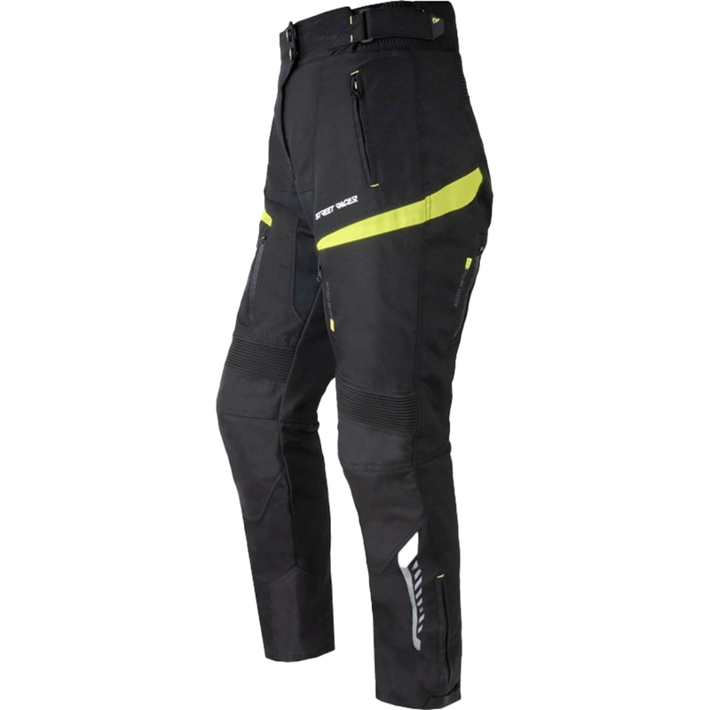 Moteriškos Street Racer Vix Black-Fluo Yellow motociklininko kelnės