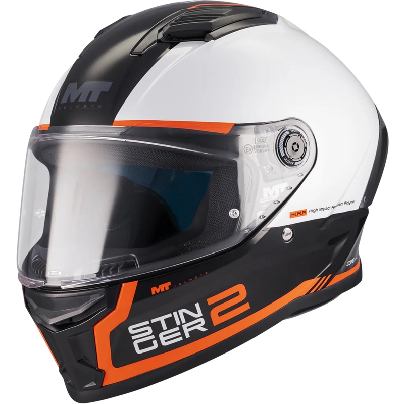 Uždaras motociklo šalmas MT Stinger 2 Core B0 balta-juoda-oranžinė