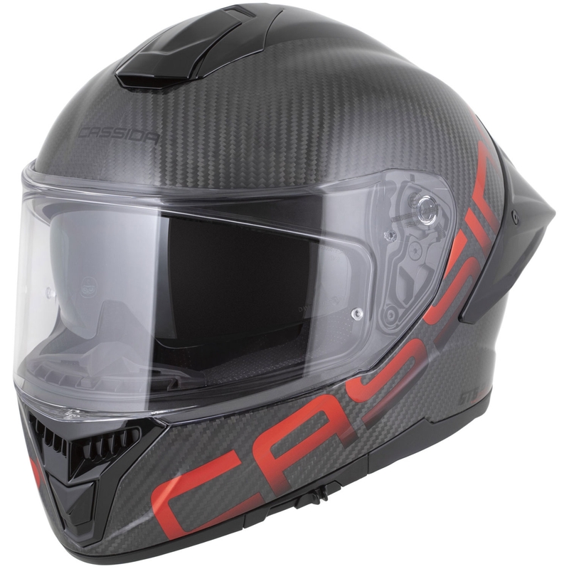 Cassida Integral GTS 2.1 Plus Carbon motociklo šalmas, matinės anglies spalvos, raudonas
