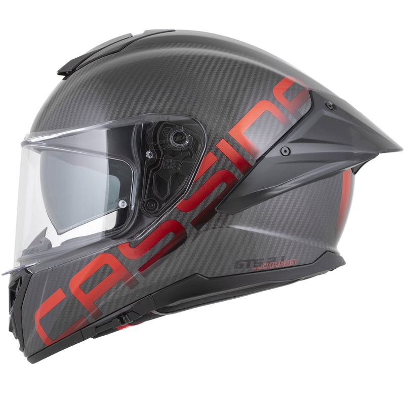 Cassida Integral GTS 2.1 Plus Carbon motociklo šalmas, matinės anglies spalvos, raudonas