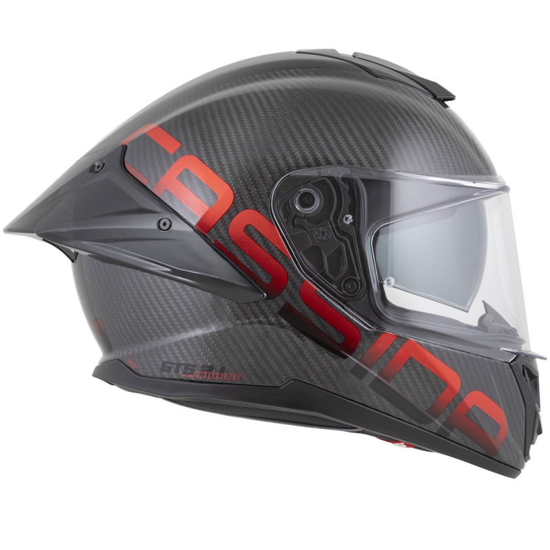 Cassida Integral GTS 2.1 Plus Carbon motociklo šalmas, matinės anglies spalvos, raudonas