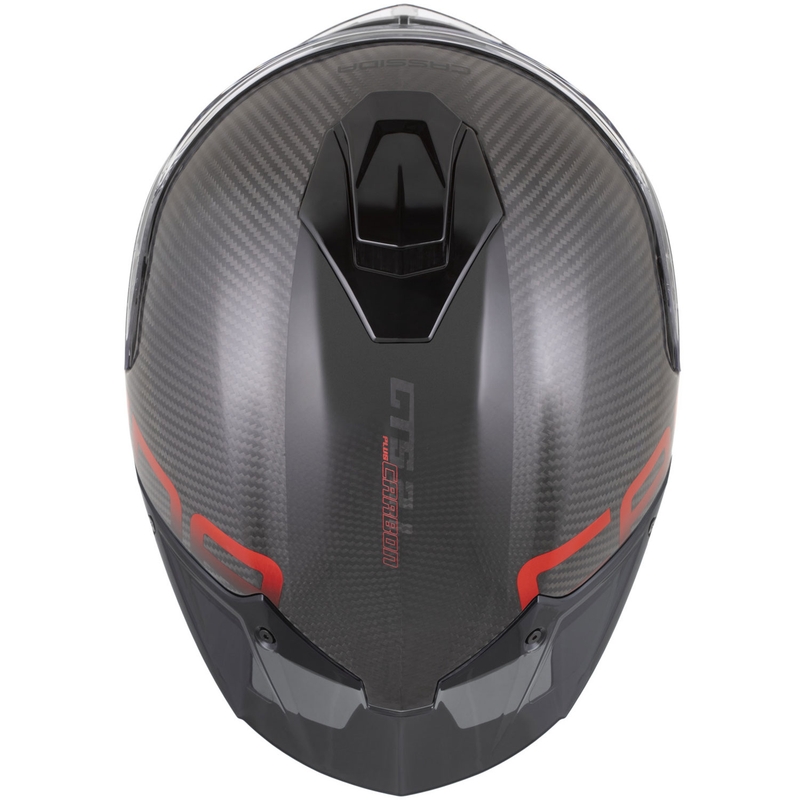 Cassida Integral GTS 2.1 Plus Carbon motociklo šalmas, matinės anglies spalvos, raudonas