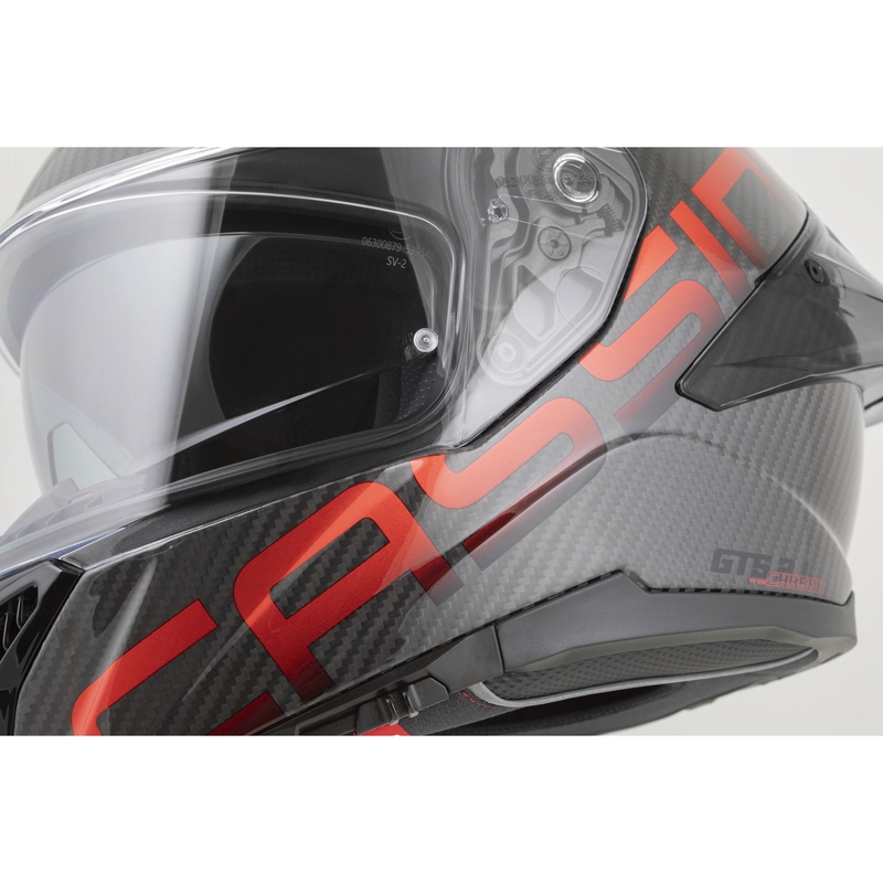 Cassida Integral GTS 2.1 Plus Carbon motociklo šalmas, matinės anglies spalvos, raudonas
