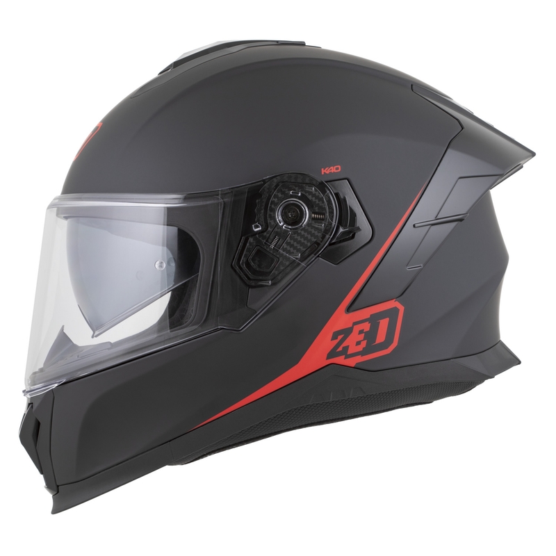 Uždaras motociklo šalmas ZED K40 matinės juodos-raudonos spalvos