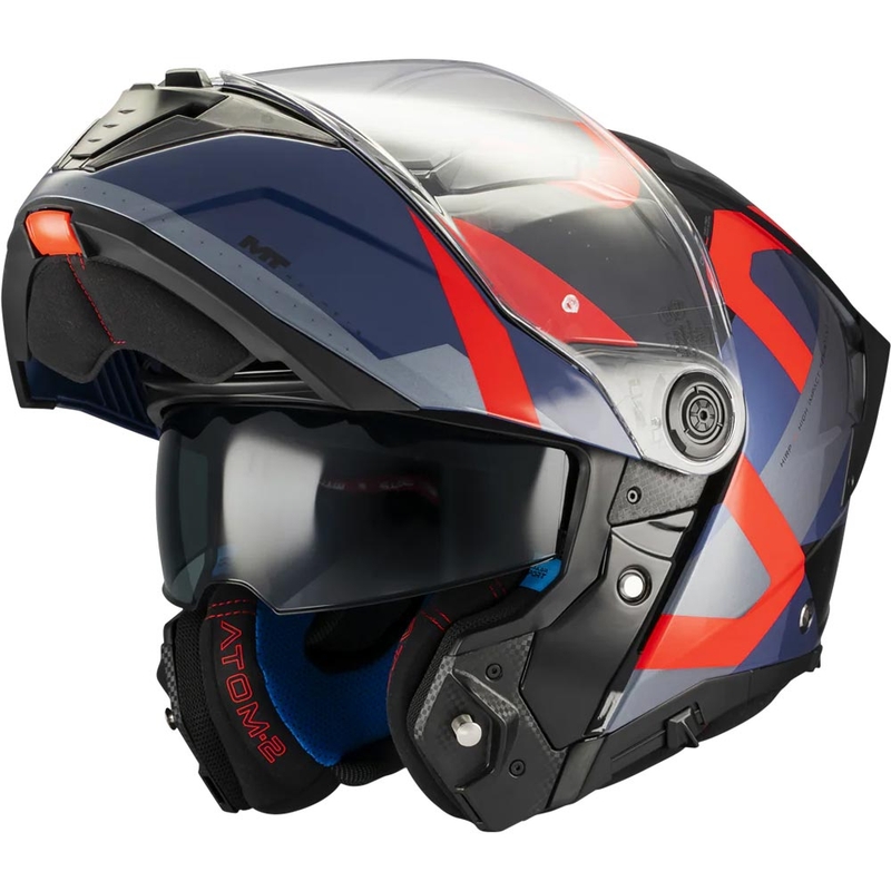 Atlenkiamas motociklo šalmas MT Atom 2 SV Dexter B15 mėlyna-juoda-raudona