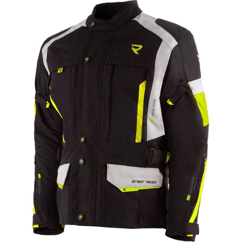Street Racer Hilax juoda-pilka-fluo geltona motociklininko striukė