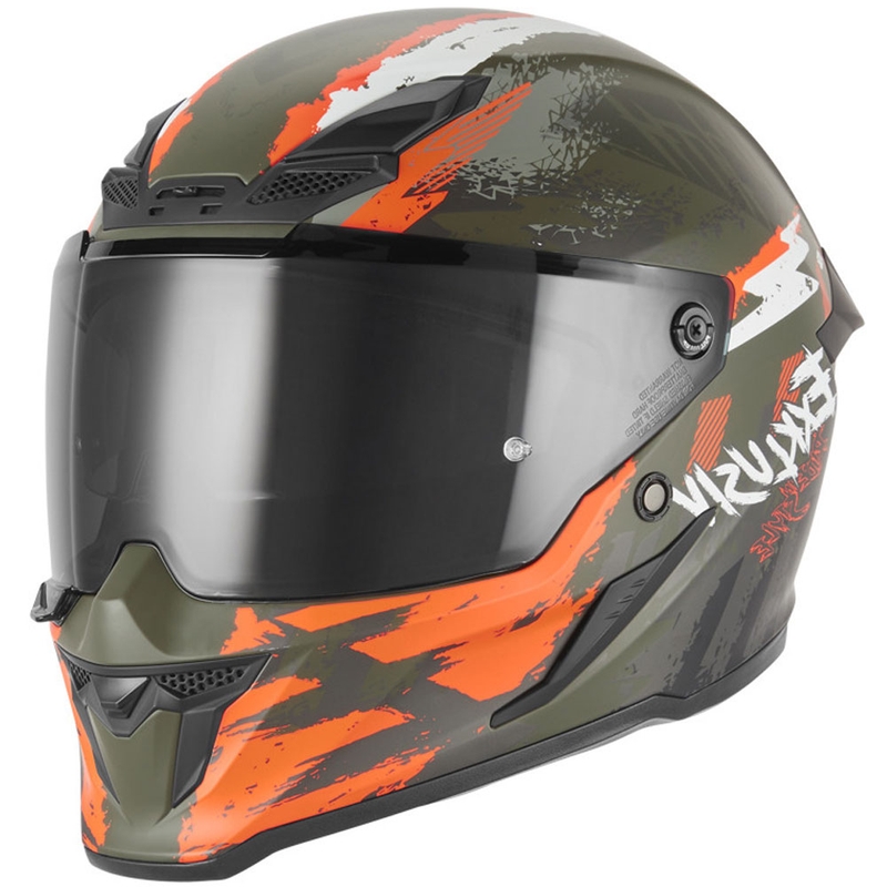 NOX Exklusiv Goliath Cut'D uždaras motociklo šalmas matinės chaki-oranžinės spalvos