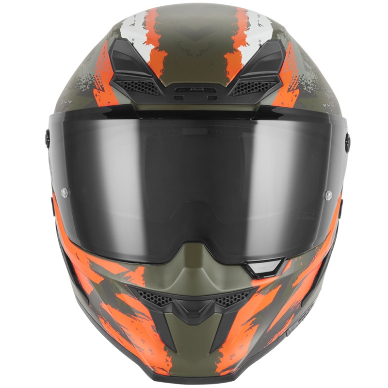 NOX Exklusiv Goliath Cut'D uždaras motociklo šalmas matinės chaki-oranžinės spalvos