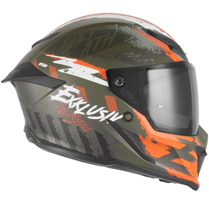 NOX Exklusiv Goliath Cut'D uždaras motociklo šalmas matinės chaki-oranžinės spalvos