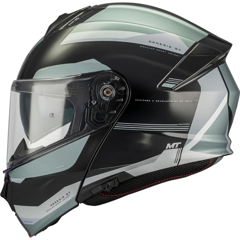 Atlenkiamas motociklo šalmas MT Genesis SV Raccoon B12 juodai pilkas