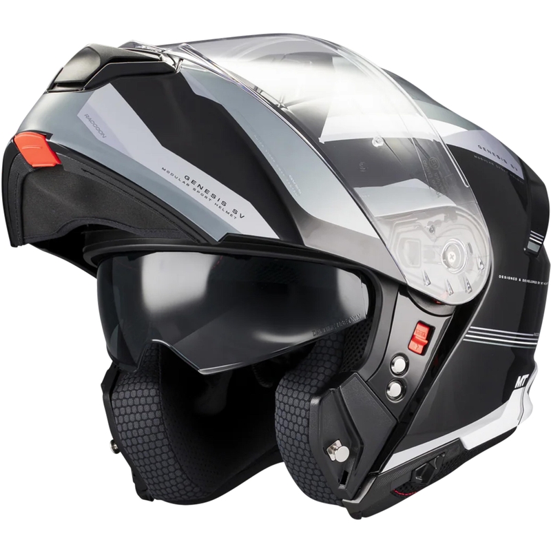 Atlenkiamas motociklo šalmas MT Genesis SV Raccoon B12 juodai pilkas