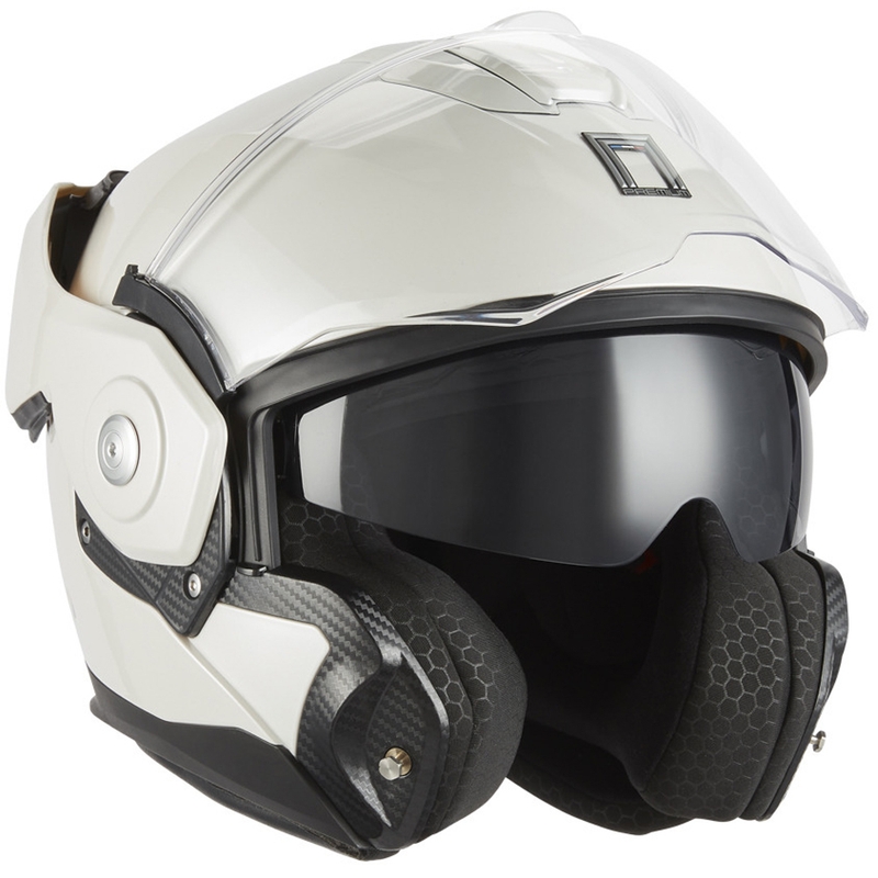Atlenkiamas motociklo šalmas NOX PREMIUM Spinner baltas
