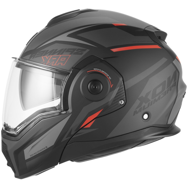 Atlenkiamas motociklo šalmas NOX PREMIUM Spinner Ark matinė juoda-raudona