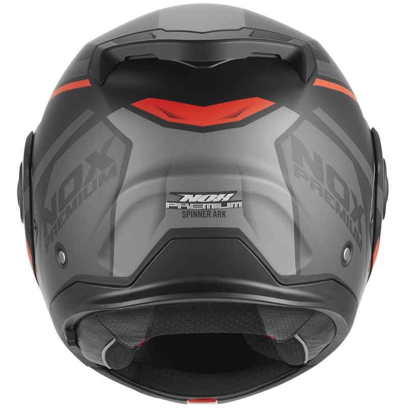 Atlenkiamas motociklo šalmas NOX PREMIUM Spinner Ark matinė juoda-raudona