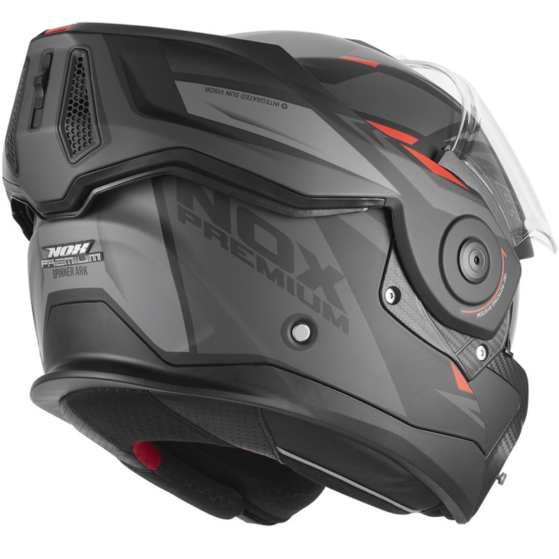 Atlenkiamas motociklo šalmas NOX PREMIUM Spinner Ark matinė juoda-raudona