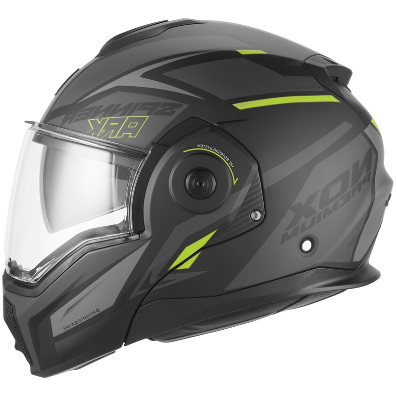 NOX PREMIUM Spinner Ark atlenkiamas motociklo šalmas, matinės juodos-fluorescencinės geltonos spalvos