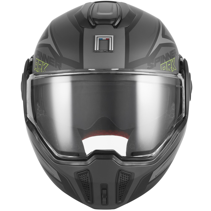 NOX PREMIUM Spinner Ark atlenkiamas motociklo šalmas, matinės juodos-fluorescencinės geltonos spalvos