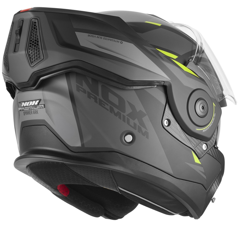 NOX PREMIUM Spinner Ark atlenkiamas motociklo šalmas, matinės juodos-fluorescencinės geltonos spalvos