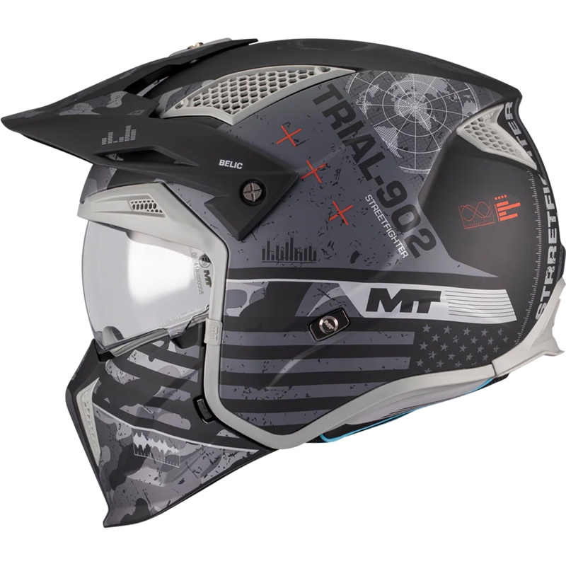 Modulinis motociklo šalmas MT Streetfighter SV S Belic B2 matinė juoda-pilka