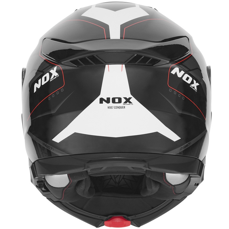 Atlenkiamas motociklo šalmas NOX N967 Conquer matinė juoda-balta-raudona