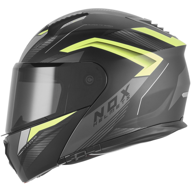 Atlenkiamas motociklo šalmas NOX N968 Shift matinė juoda-fluorescencinė geltona
