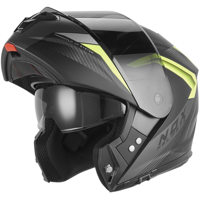Atlenkiamas motociklo šalmas NOX N968 Shift matinė juoda-fluorescencinė geltona