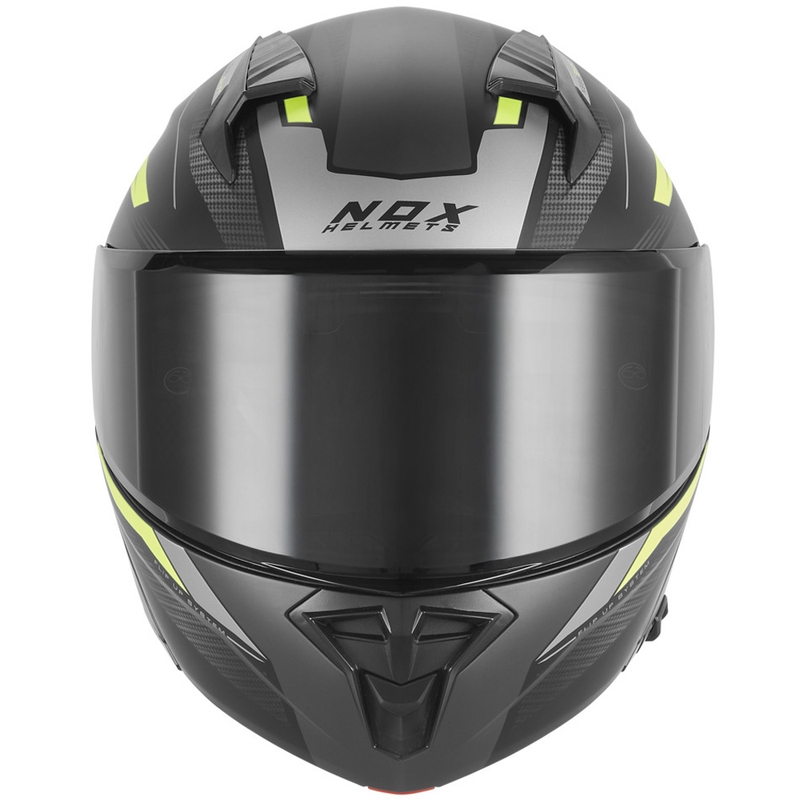 Atlenkiamas motociklo šalmas NOX N968 Shift matinė juoda-fluorescencinė geltona