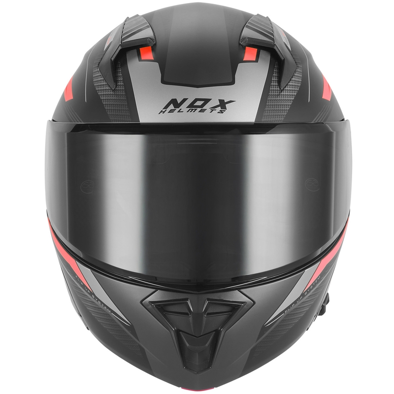 Atlenkiamas motociklo šalmas NOX N968 Shift matinė juoda-raudona