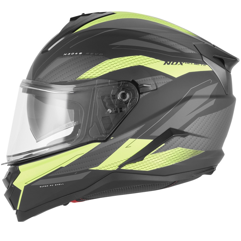 Uždaras motociklo šalmas NOX N304-S REVO matinės juodos-fluorescencinės geltonos spalvos