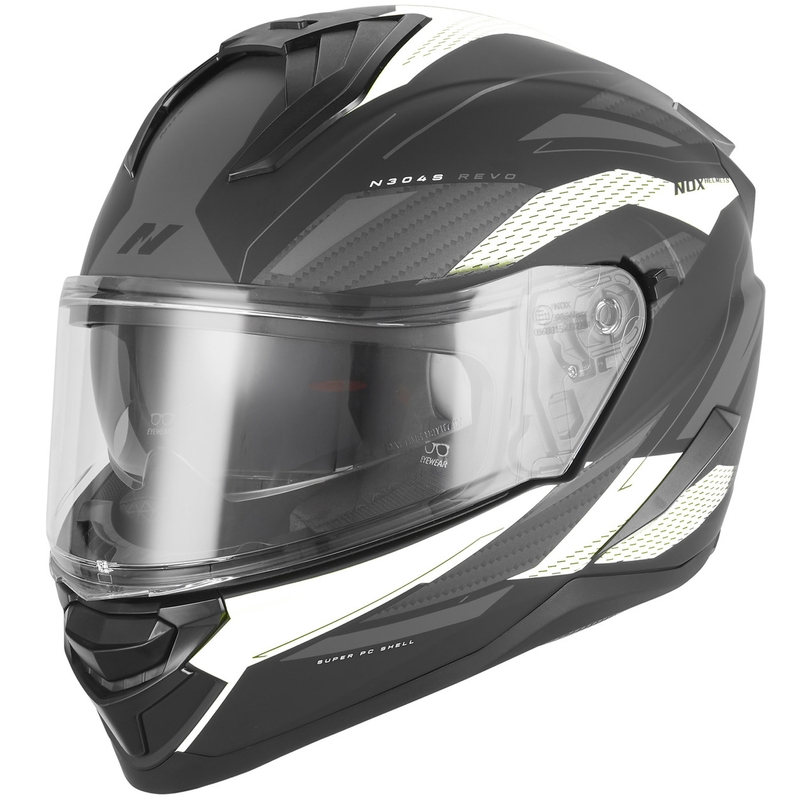 Uždaras motociklo šalmas NOX N304-S REVO matinės juodos-baltos spalvos