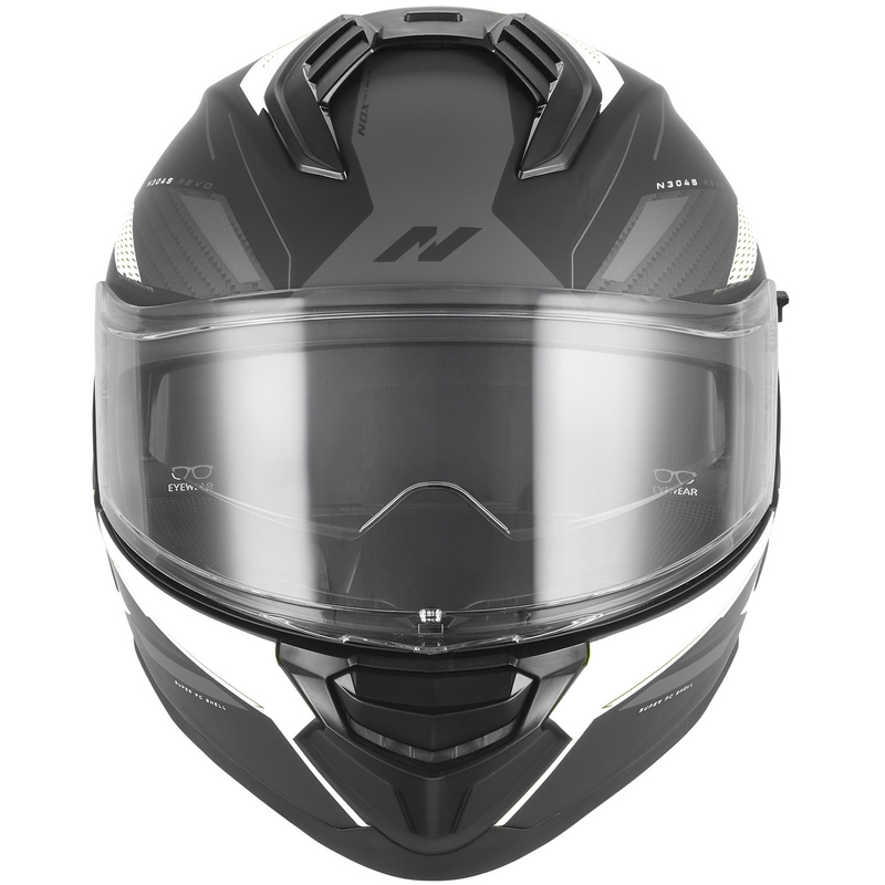 Uždaras motociklo šalmas NOX N304-S REVO matinės juodos-baltos spalvos