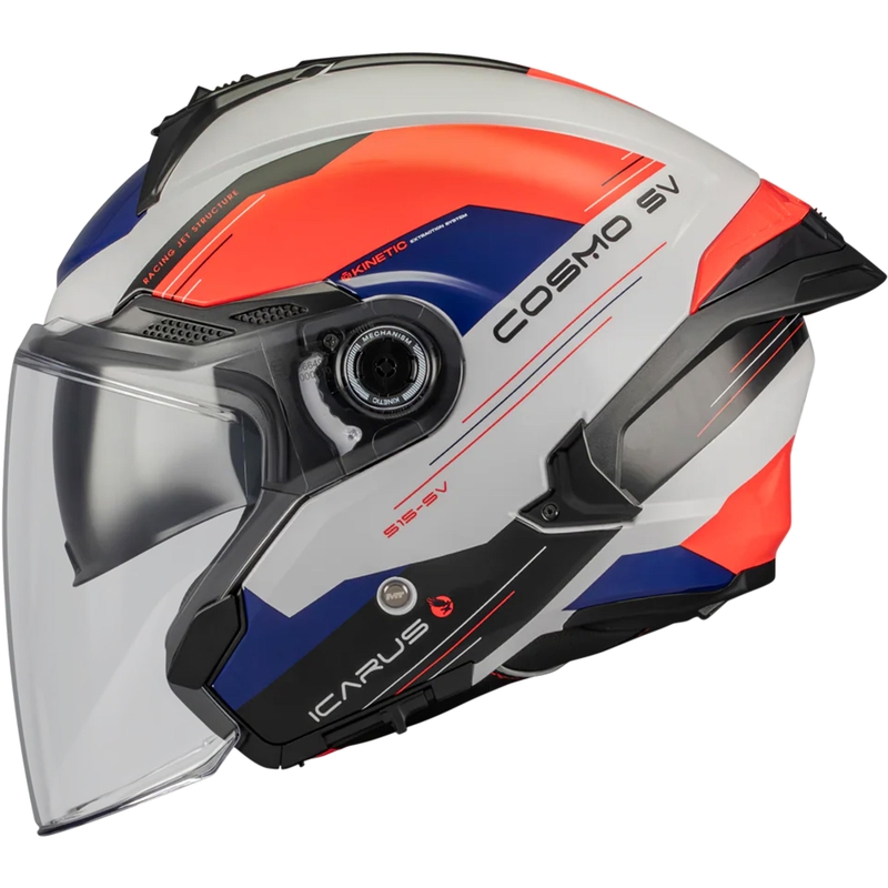 Atviras motociklo šalmas MT Cosmo SV Icarus A5 mėlyna-balta-raudona