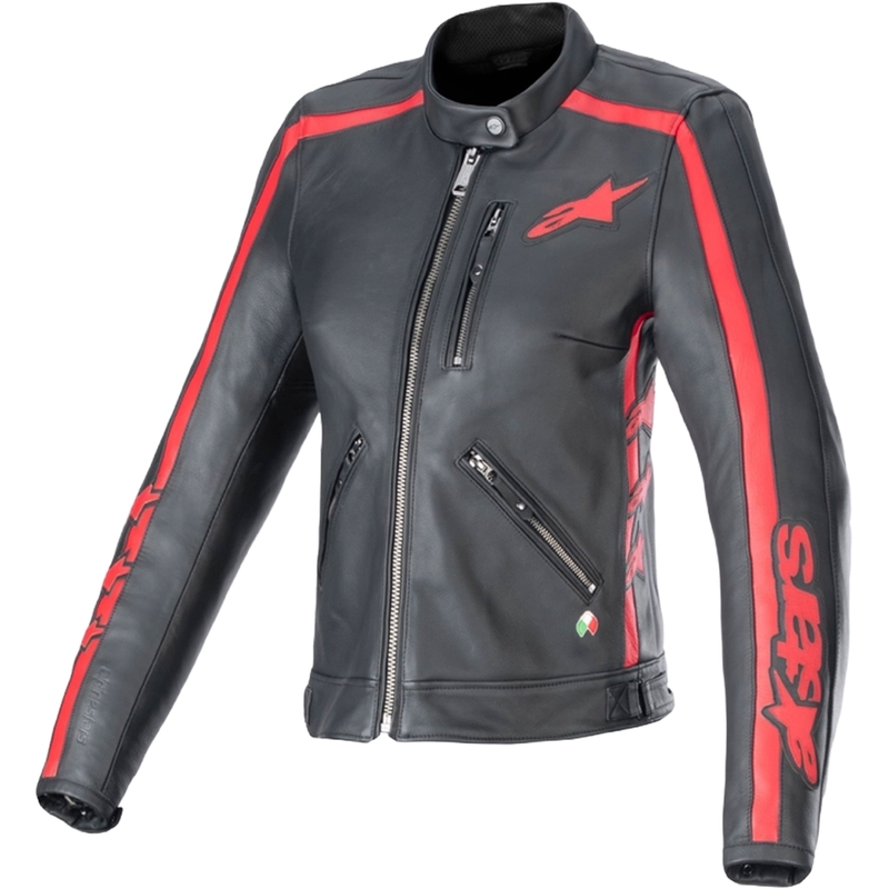 Alpinestars Stella Dyno Moterų odinė motociklo striukė juodai raudona