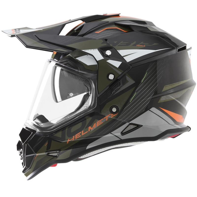 Enduro motociklo šalmas NOX N312 Track chaki-oranžinis