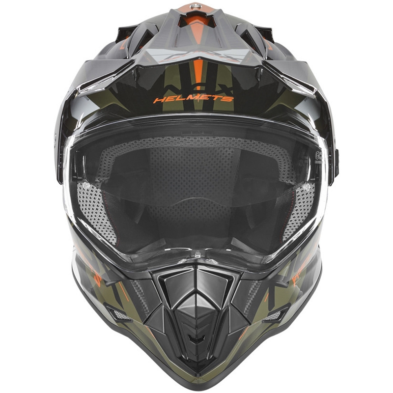 Enduro motociklo šalmas NOX N312 Track chaki-oranžinis