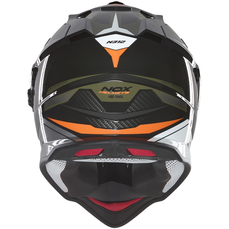 Enduro motociklo šalmas NOX N312 Track chaki-oranžinis