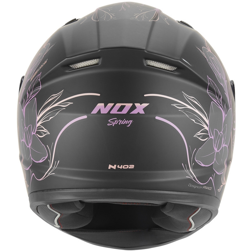Vaikiškas uždaras motociklo šalmas NOX N731 Spring matinės juodos-rožinės spalvos