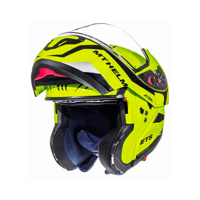 Atlenkiamas motociklo šalmas MT Atom Divergence fluorescencinės geltonos spalvos  - II kokybės - II. kokybė