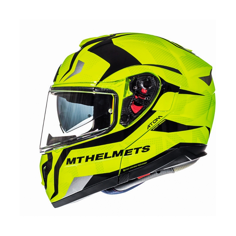 Atlenkiamas motociklo šalmas MT Atom Divergence fluorescencinės geltonos spalvos  - II kokybės - II. kokybė