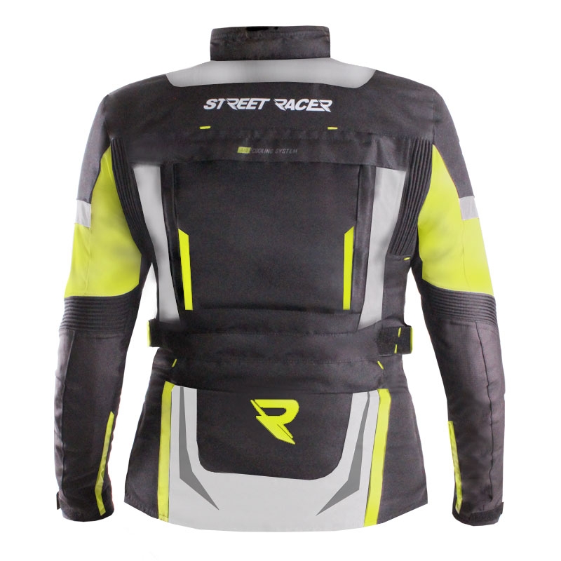 Moteriška motociklo striukė „Street Racer Hilax“, juodos-pilkos-fluorescencinės geltonos spalvos - II kokybės - II. kokybė