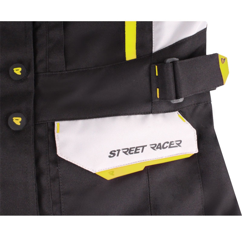 Moteriška motociklo striukė „Street Racer Hilax“, juodos-pilkos-fluorescencinės geltonos spalvos - II kokybės - II. kokybė