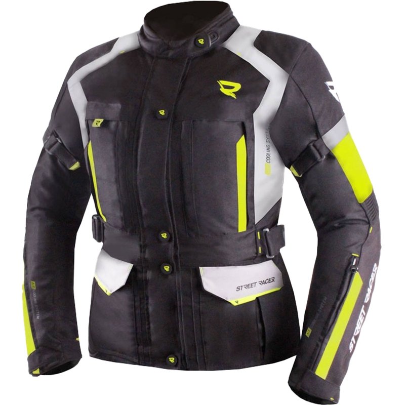 Moteriška motociklo striukė „Street Racer Hilax“, juodos-pilkos-fluorescencinės geltonos spalvos - II kokybės - II. kokybė