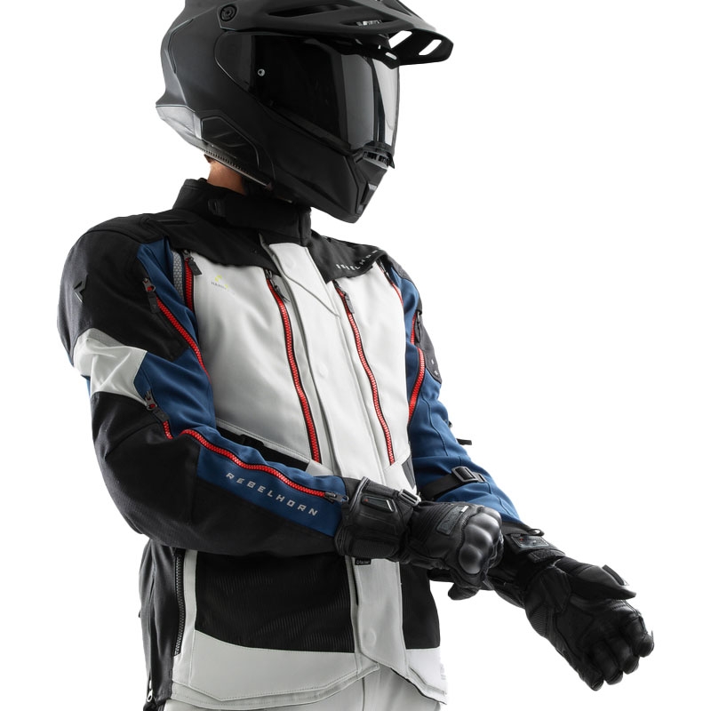 Motociklo striukė Rebelhorn Hardy 3.0 mėlyna-pilka-raudona - II kokybės - II. kokybė